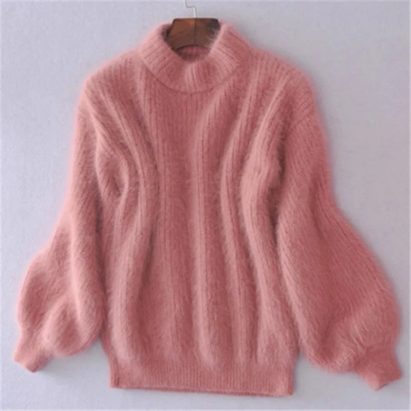 Taylor - Losse gebreide effen trui - Vintage angora trui