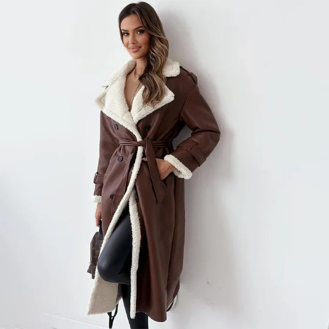 Lange Leren Shearling Jas