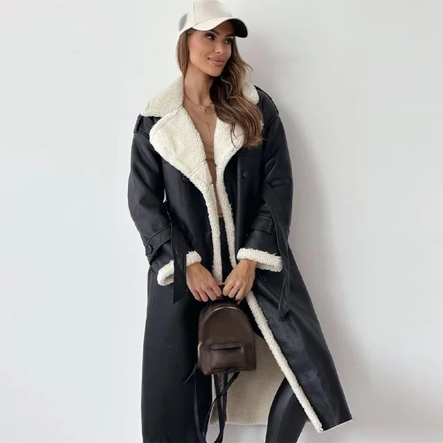 Lange Leren Shearling Jas