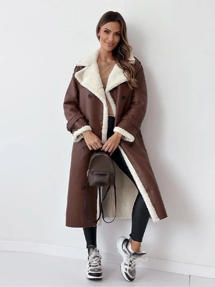 Lange Leren Shearling Jas