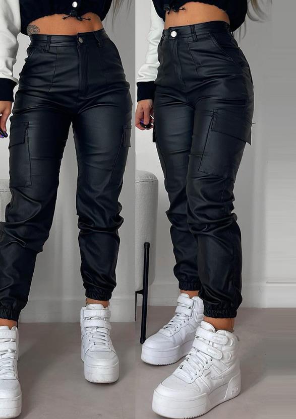 Cargo broek met hoge taille van imitatieleer