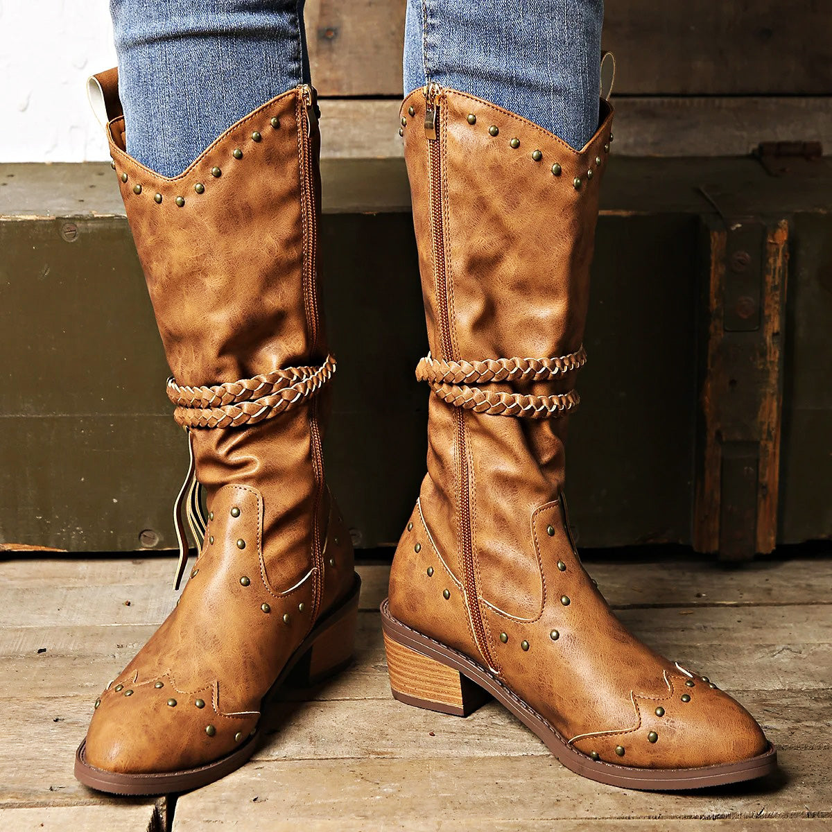 Western Leren Laarzen met Studs