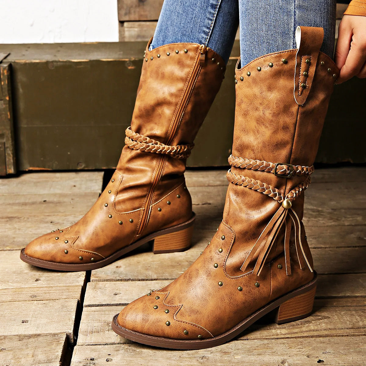 Western Leren Laarzen met Studs