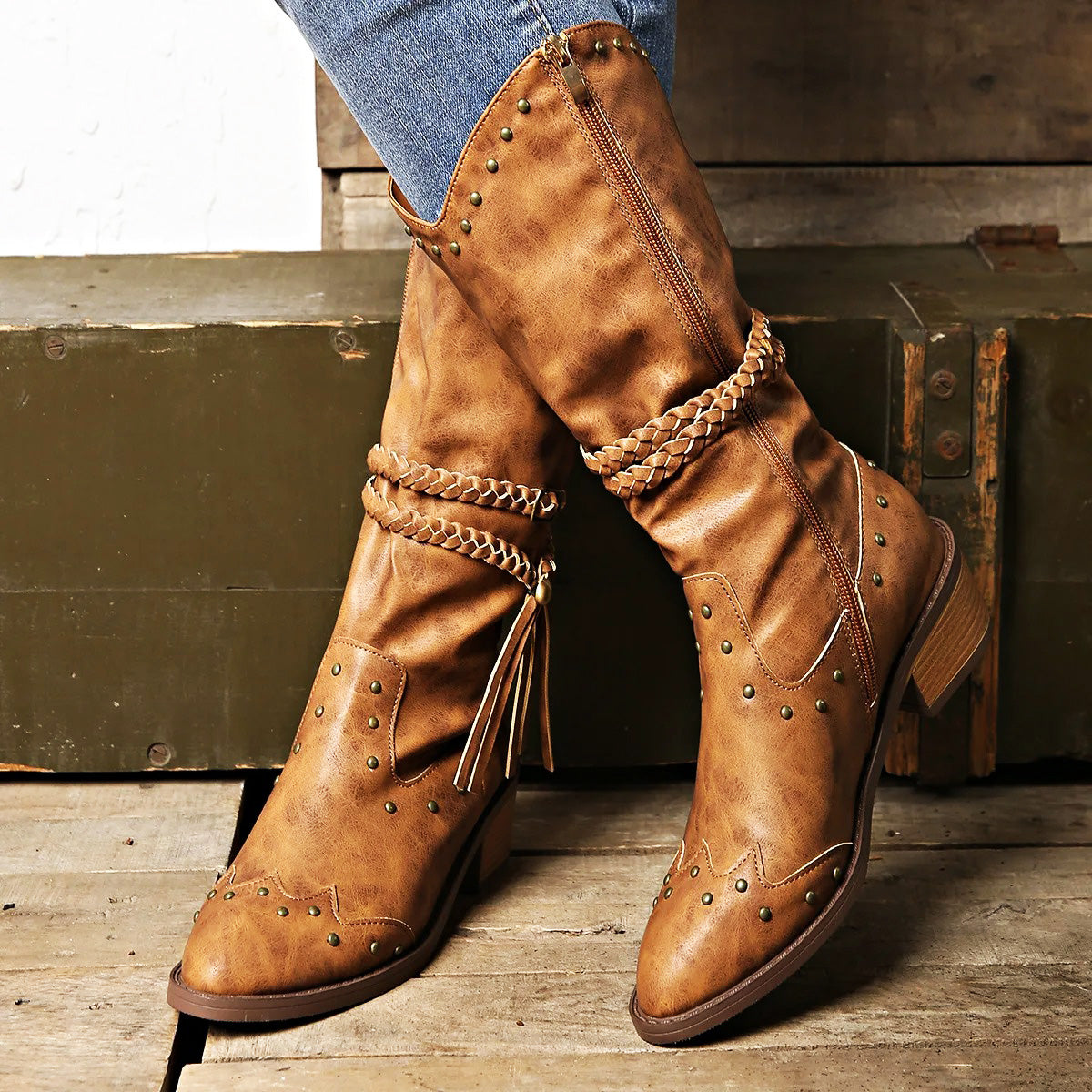 Western Leren Laarzen met Studs