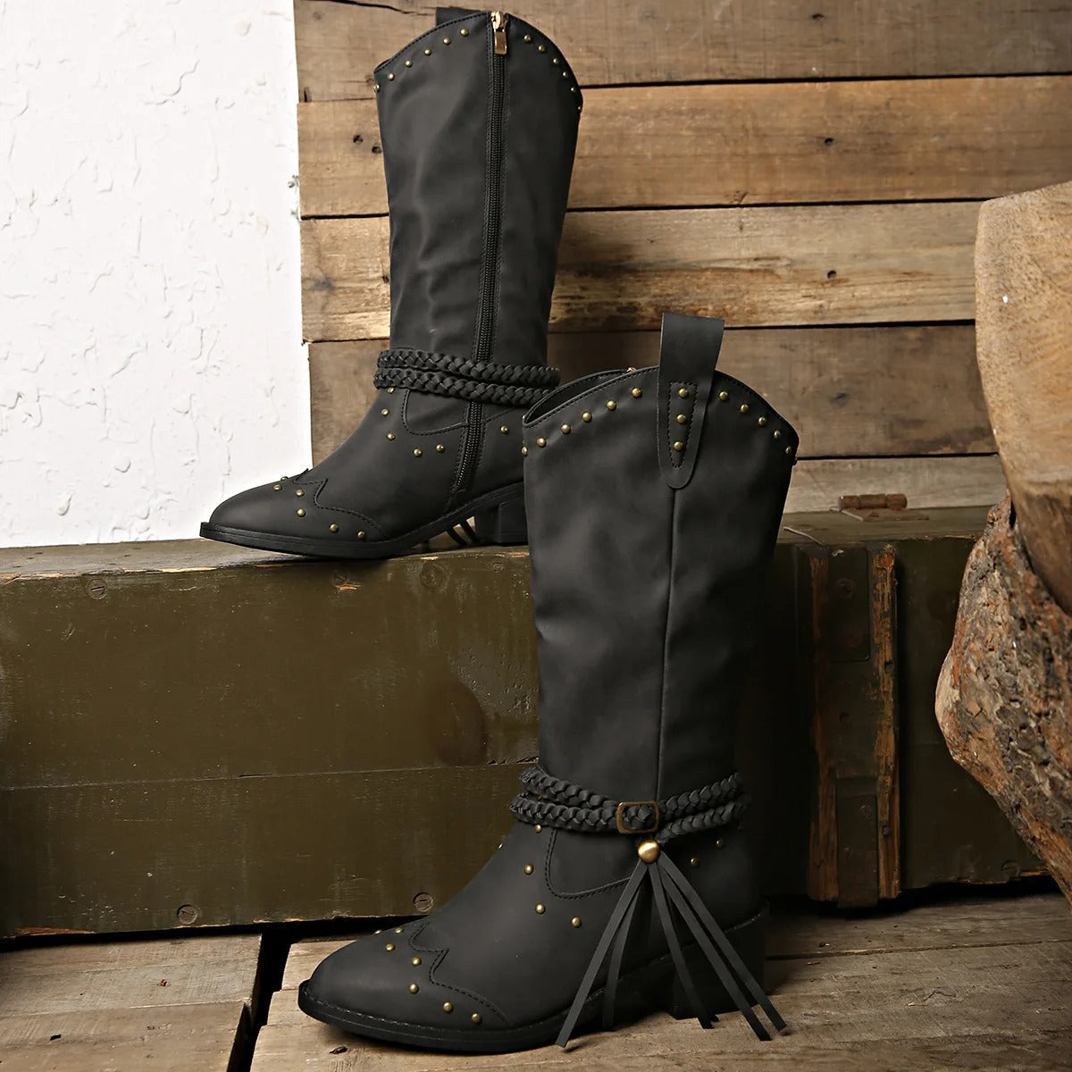 Western Leren Laarzen met Studs