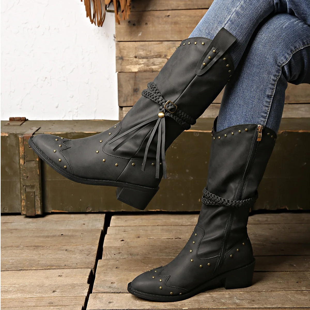 Western Leren Laarzen met Studs