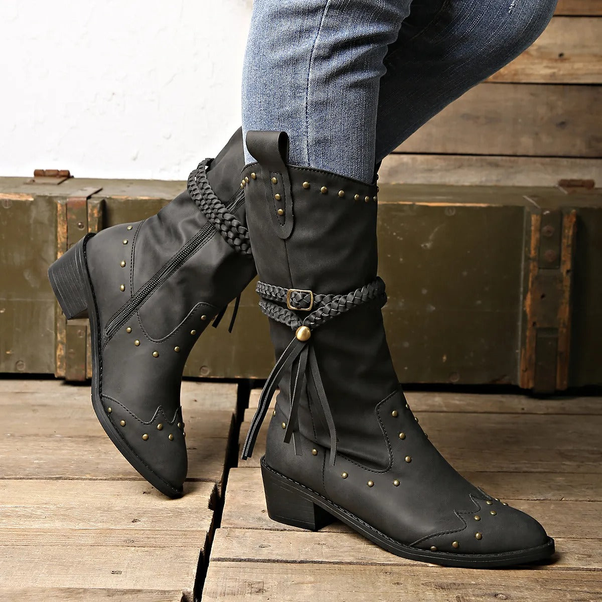 Western Leren Laarzen met Studs