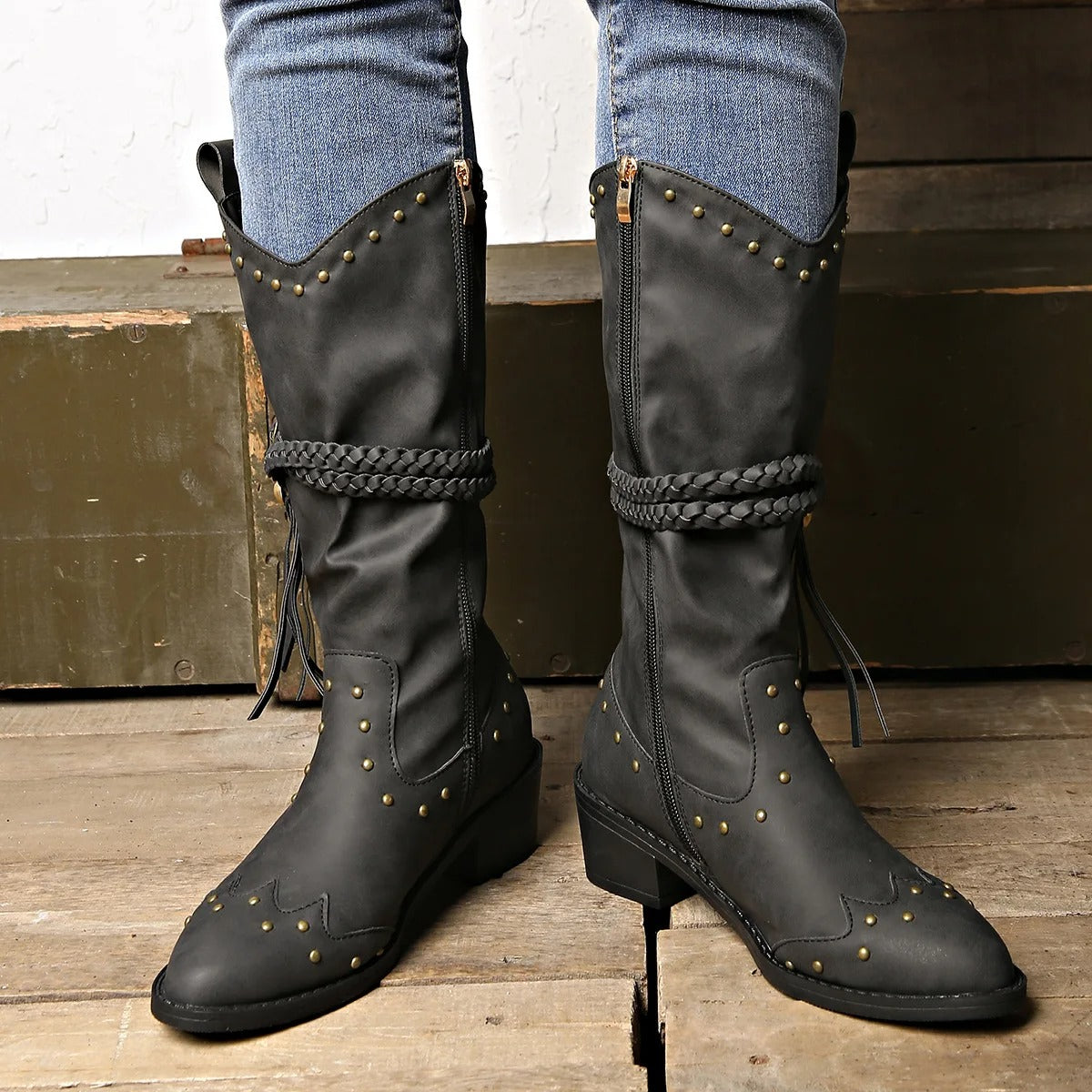 Western Leren Laarzen met Studs