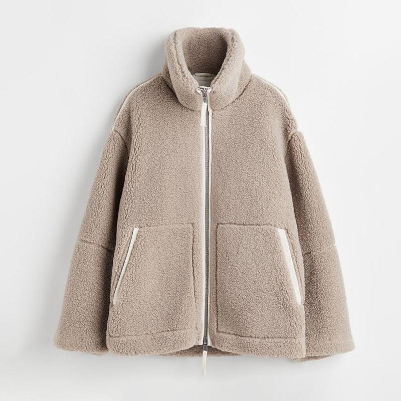 Oversized fleece jas met rits