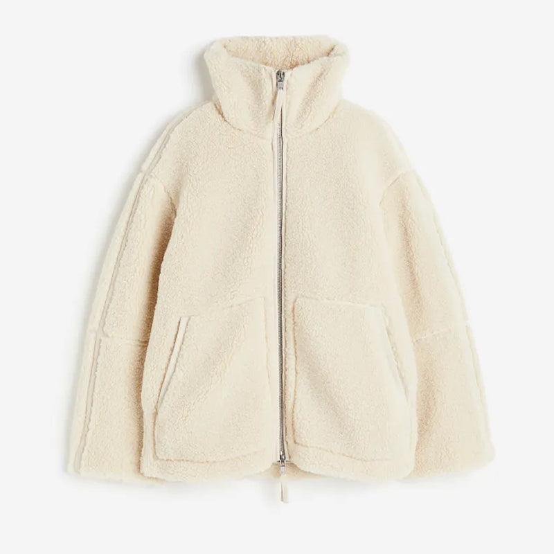 Oversized fleece jas met rits