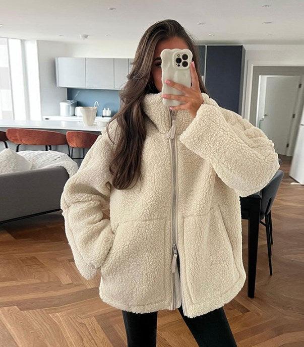 Oversized fleece jas met rits