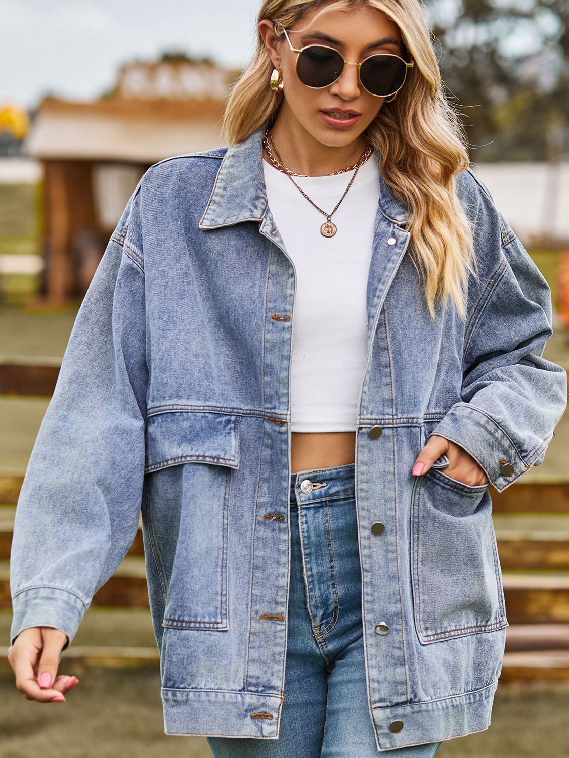 Oversized denim jas