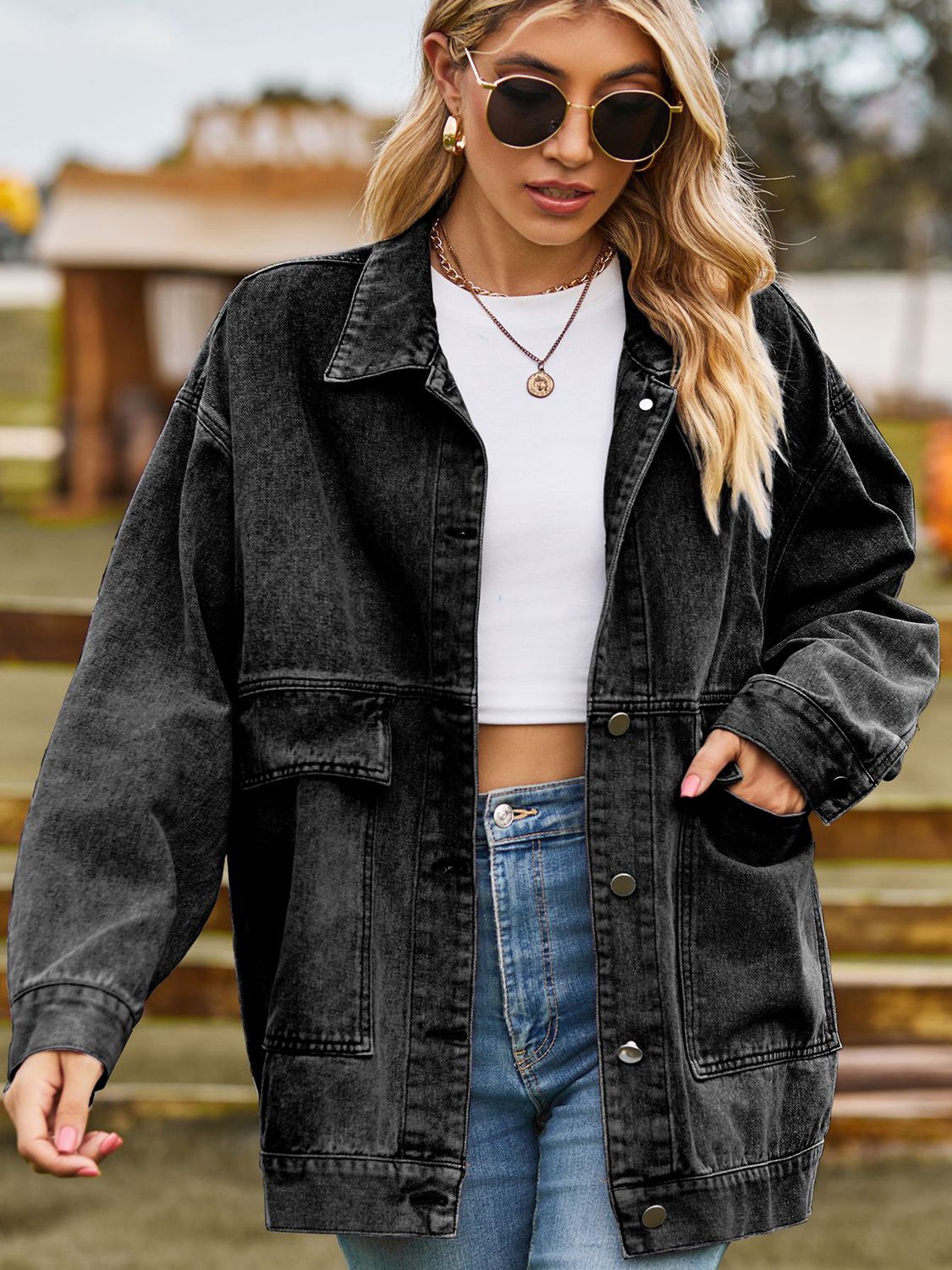 Oversized denim jas