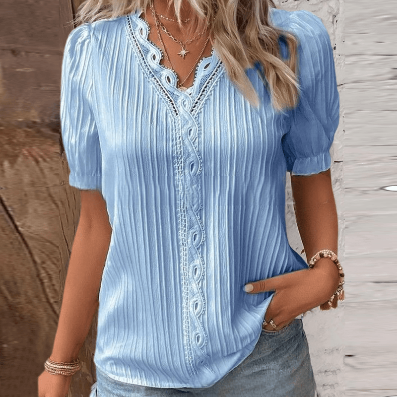 LARA™ | Elegante blouse met V-hals en effen kant - Kolua