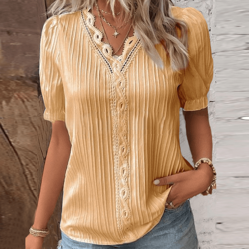 LARA™ | Elegante blouse met V-hals en effen kant - Kolua