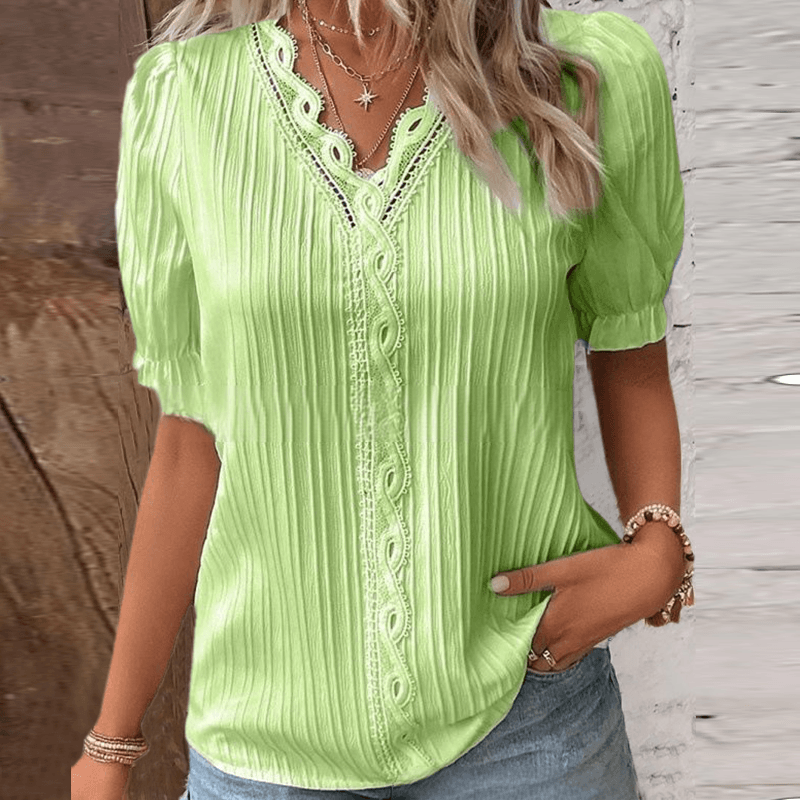 LARA™ | Elegante blouse met V-hals en effen kant - Kolua